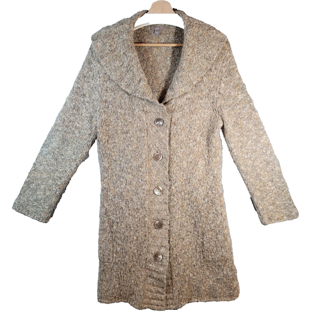 J. Jill Alpaca Blend Cardigan Button Down Knit Long Gold Size Large Comfy BOHO